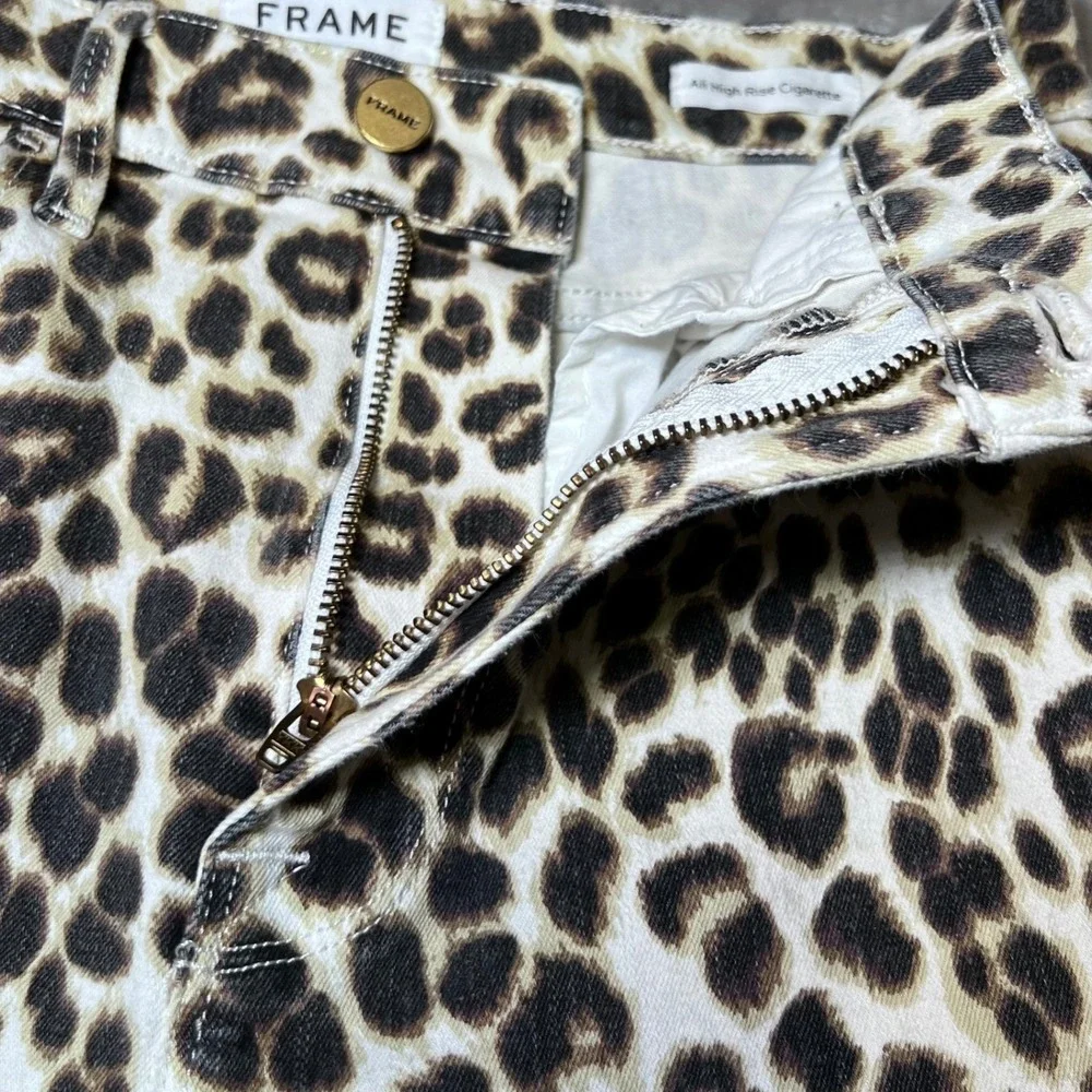 Frame‎ Womens Size 27 Ali High Rise Cigarette Leopard Print Jeans Trendy Chic
